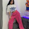 Pink Corduroy Wide Leg Pants Women Korean Style Trousers Female