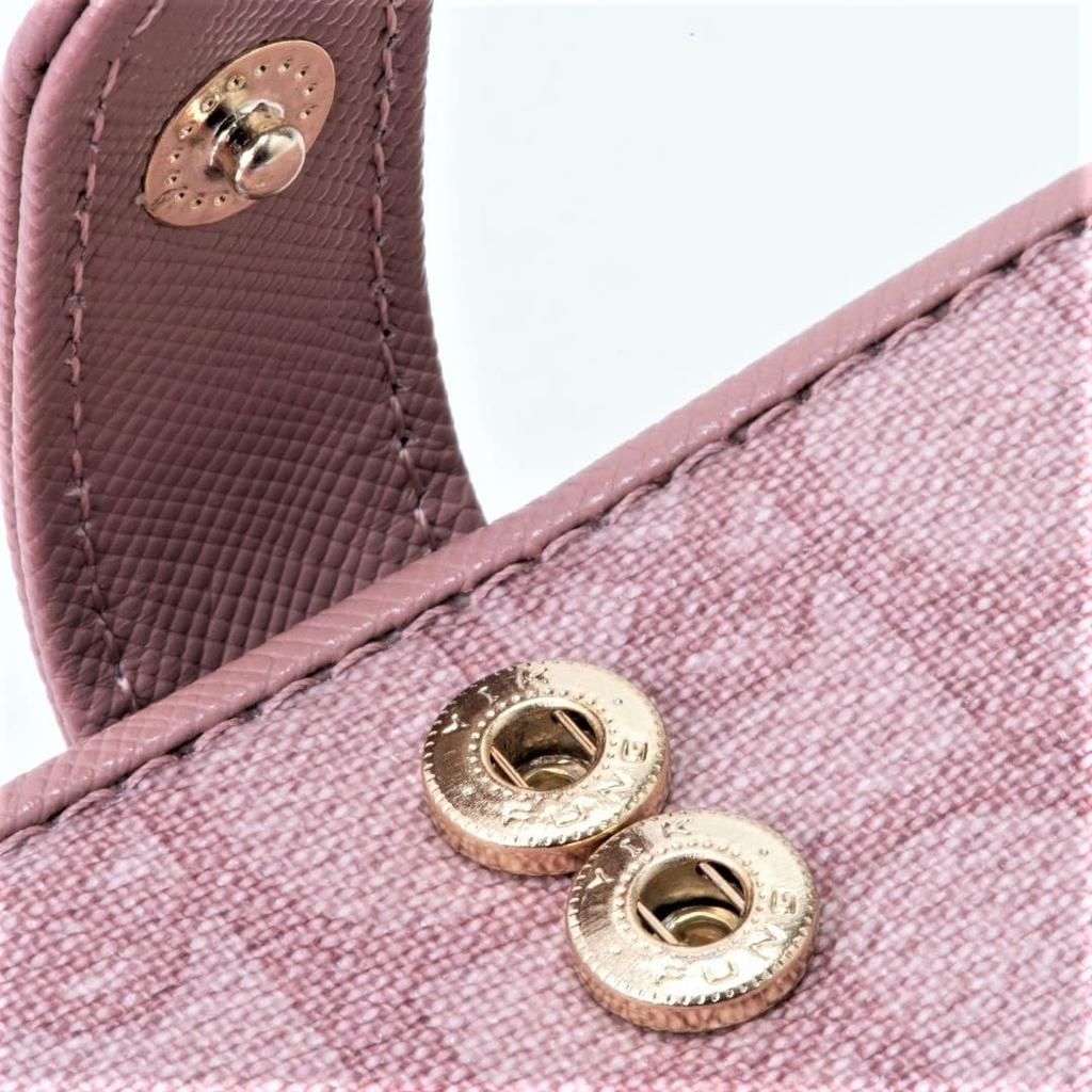 and zipper bifold wallet Original logo printed pattern crystal brooch included PVC cowhide adult cute card storage compact PDLWBES3 Pink [Pinky Diane]