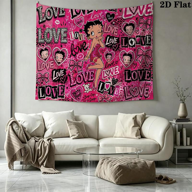Betty Boop Wall Tapestry Aesthetic Wall Hanging Printed Fabric Blanket Decorative Tapestries for Bedroom Living Room Home Decor