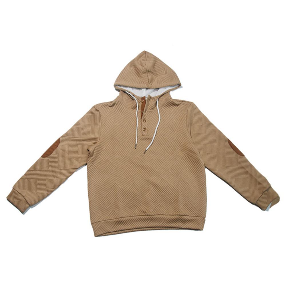 New Mens Fashion Pullover Hooded Long Sleeve Drawstring Button Sweatshirt Streetwear Texture Athletic Hiking Outdoor Jackets