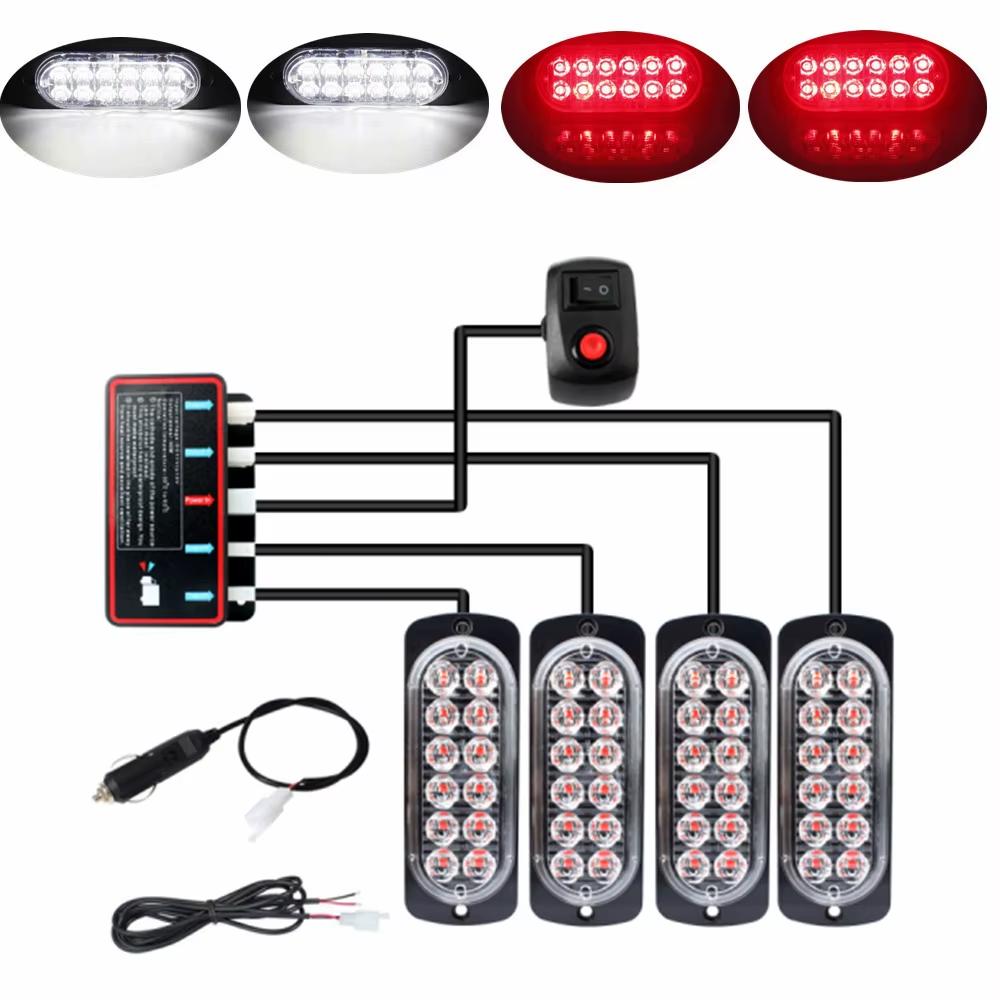 4 in 1 LED Grill Side Marker Strobe Lights Kit Emergency Car Truck Warning Beacon Lights Lamps 12V Flashing LED Police Light