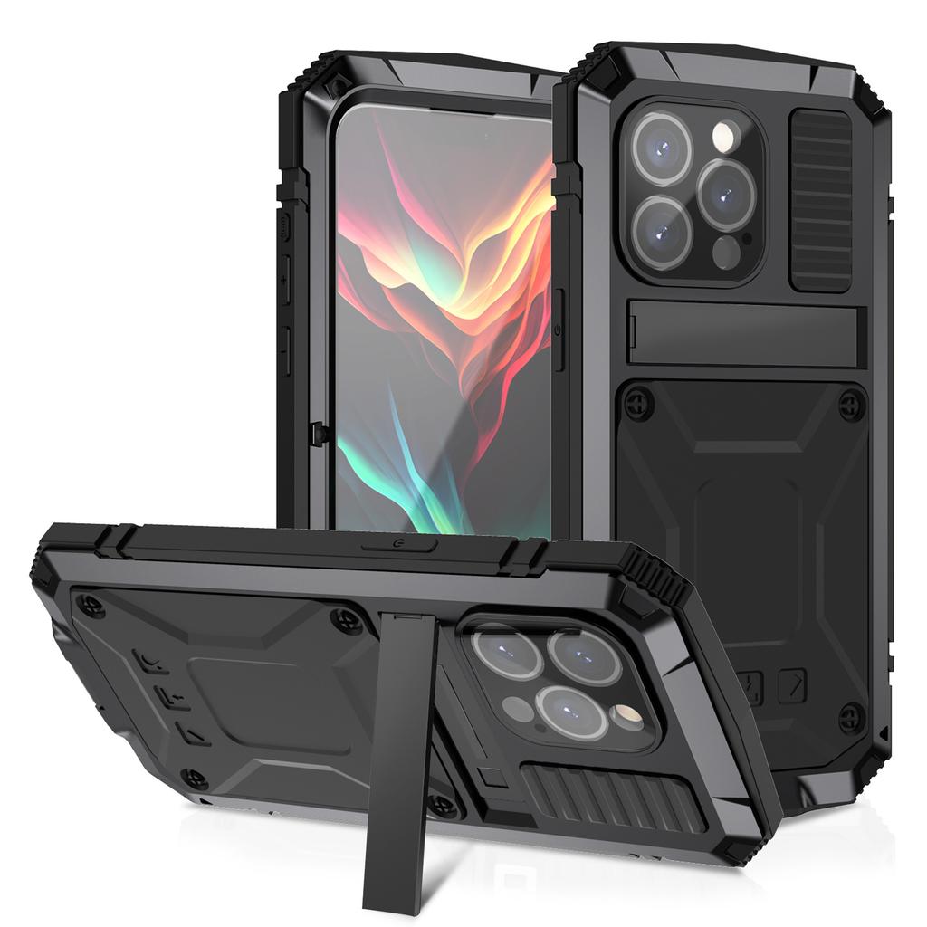 Ударопрочный бронированный чехол R-just для Iphone Air 17 16 15 14 Plus Pro Max Чехол-подставка Защита всего корпуса Силиконовая подкладка Металлический бампер