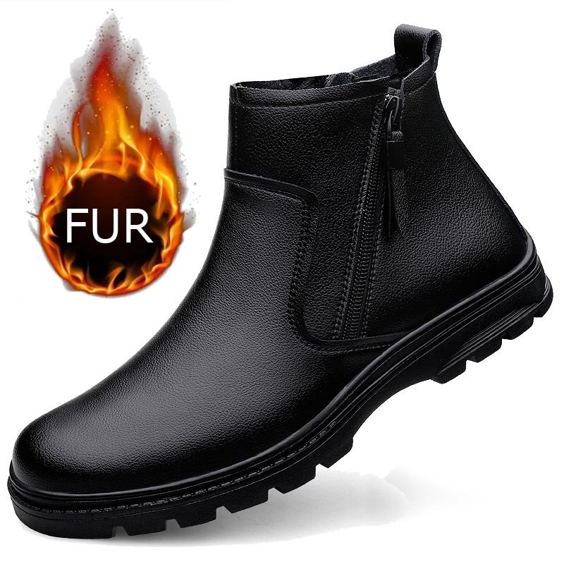 Модные зимние новые теплые ботинки из натуральной кожи с круглым носком, мужские ботинки челси с боковой молнией, мужские ботинки до щиколотки, нескользящие, удобные деловые ботинки