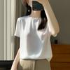Spring and Summer Women's T-shirt Silk Loose Round Neck Solid Colour Temperament Short-sleeved T-shirt Tops