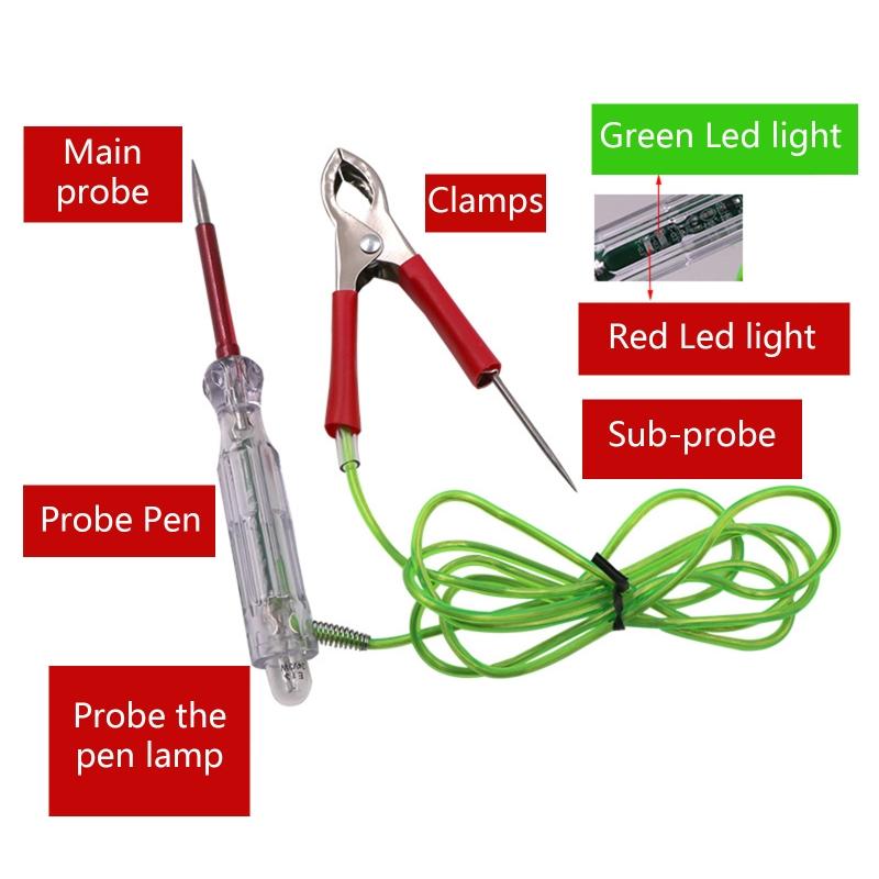 3В-24В Длинная ручка-тестер электрического напряжения, ручка-зонд, зажим, лампочка, инструмент для обслуживания автомобиля для автомобиля, лодки