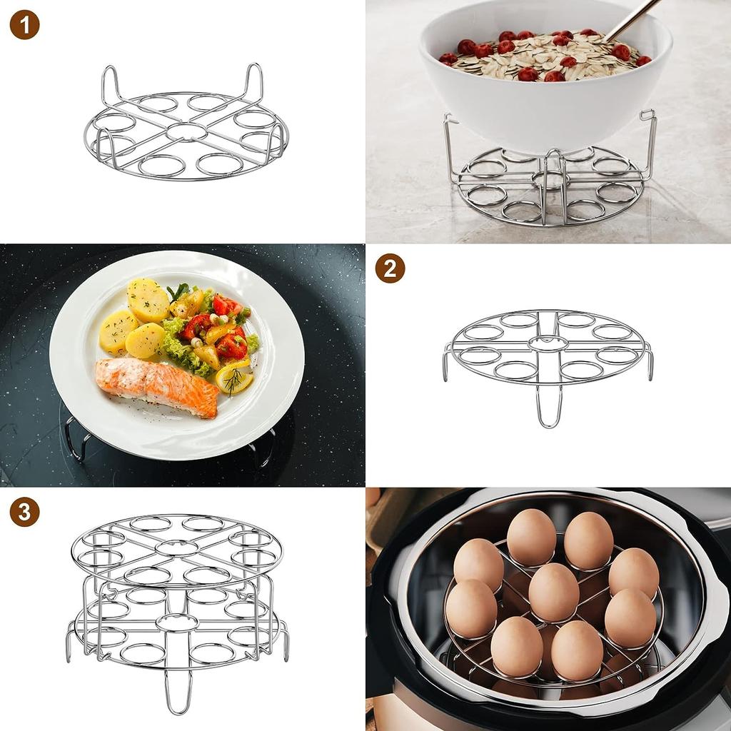 Egg Steamer Rack - Stainless Steel Trivet for 6, 8 Quart Pressure Cooker, Compatible for Instant Pot Accessories, Cooks 18 Eggs