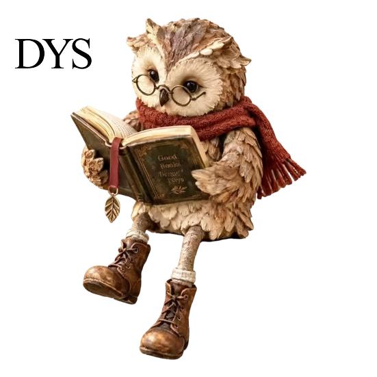 Фигурка совы для книжной полки, Фигурка для чтения, Креативная статуэтка в очках, с шарфом, в ботинках и с открытой книгой, Декоративная фигурка животного, Скульптура для камина