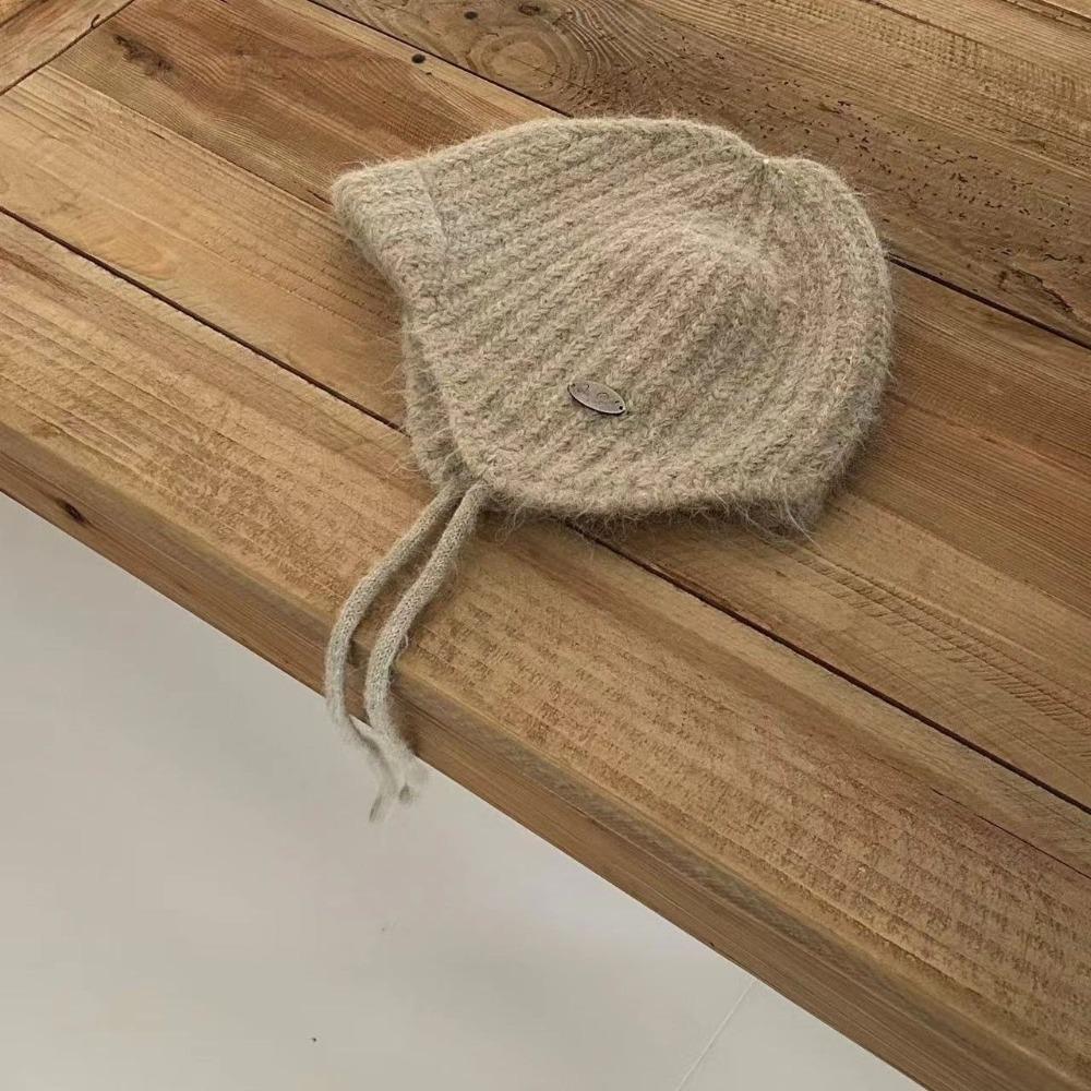 Lace-up Knitted Hat Solid Color Strap Beanies Fashion Knitted Earmuffs Hat Winter