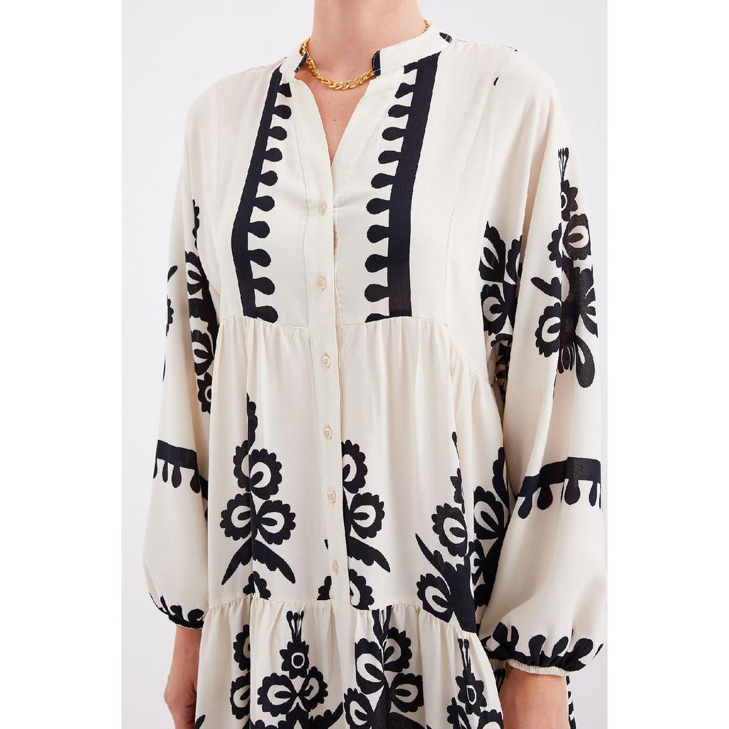 2423 Authentic Patterned Dress - M. Cream