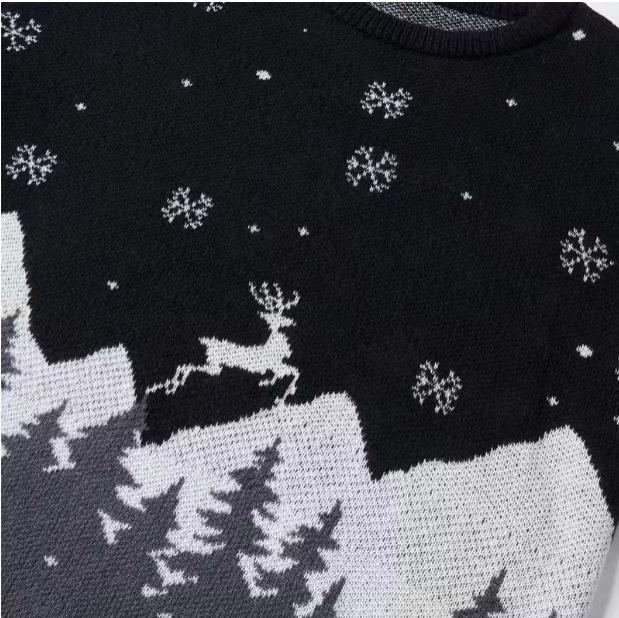 Autumn and winter Christmas wind elk snowflake 3D printed sweater men's, retro loose crew neck knitted sweater couple top
