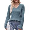 2025 New Women's Long-sleeved T-shirt Grinding Pit Strip V-neck Solid Color Fashion Top Elegant Pullover