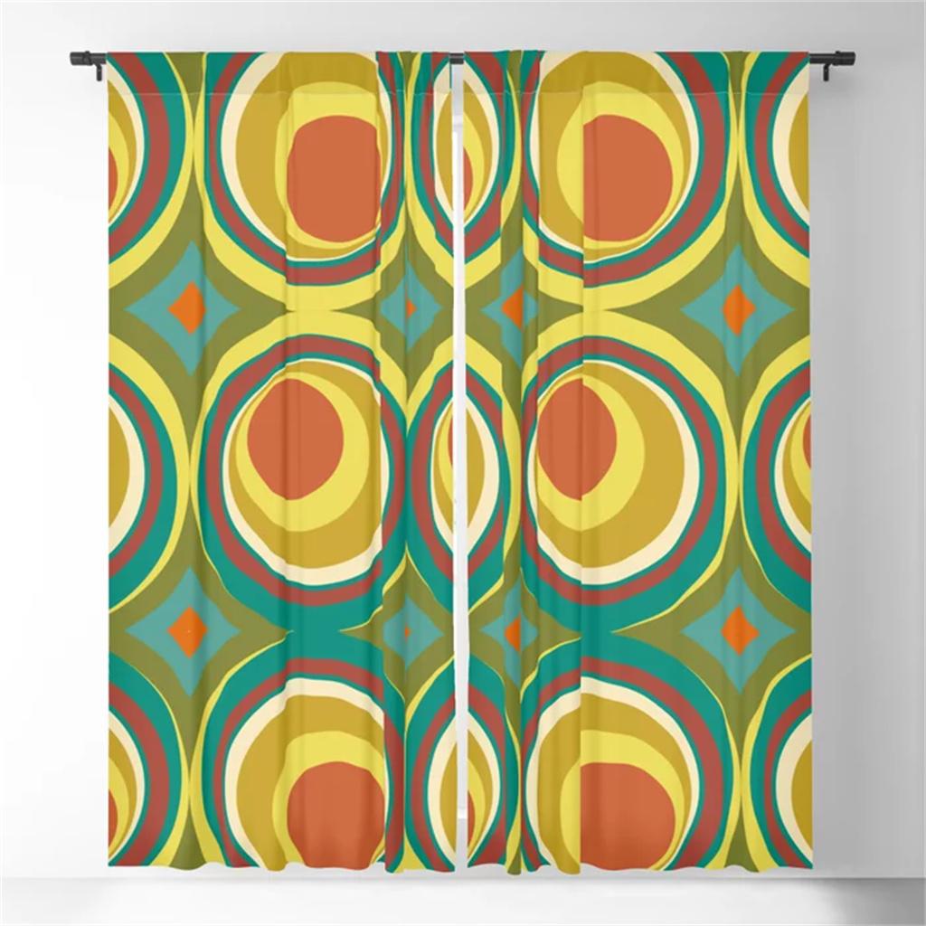 Оранжевые шторы Mid-Century Modern Circle Blackout Curtains 3D Print Window Warms для спальни, гостиной, декора, оконных украшений