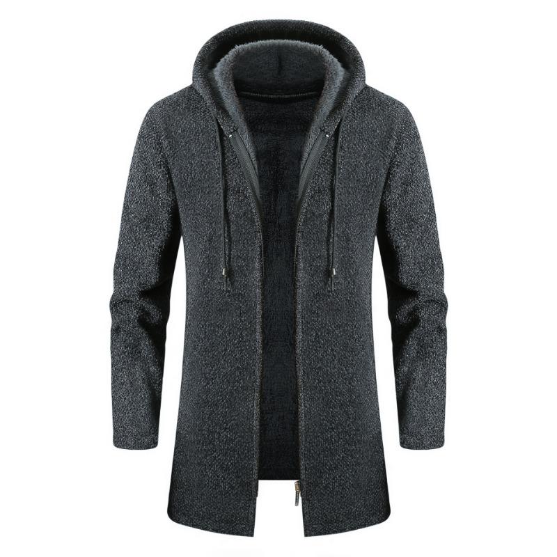 Men Sweater Jacket Fashion Winter Coat Fleece Hoodies High Quality Luxury Checkered Hooded Knit Cardigan Male Outer Wear