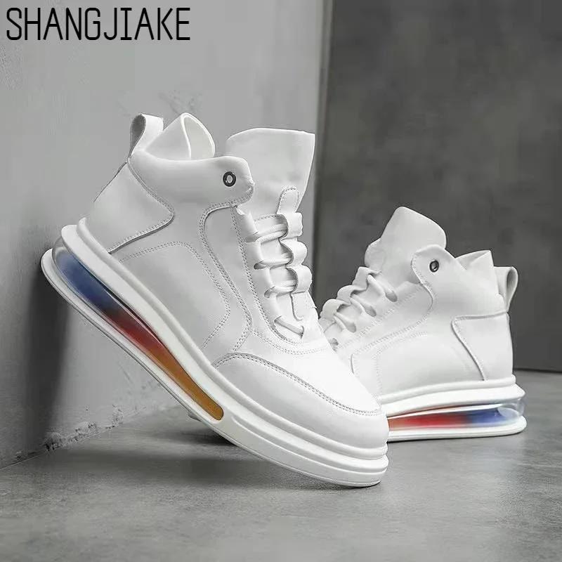 Модная мужская обувь из коровьей кожи, высокие кеды, мужская обувь с воздушной подушкой, брендовая обувь, мужская обувь на мягкой подошве, спортивная обувь Men2024