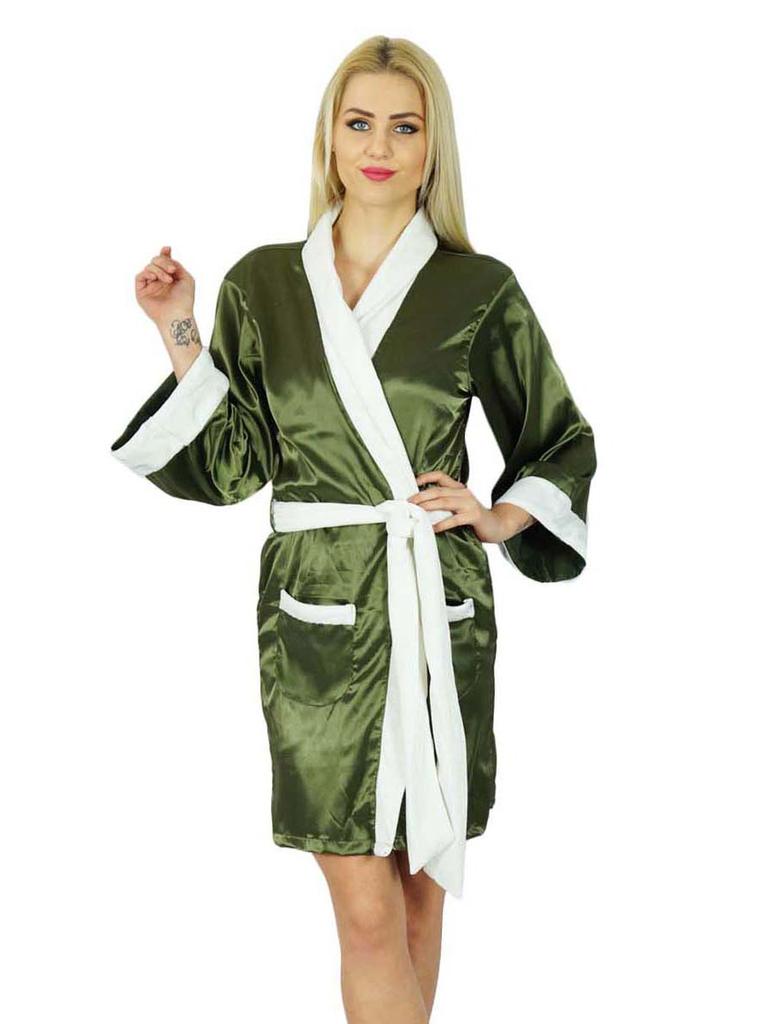 Bimba Women Short Satin Robe Velvet Belt Getting Ready Bridesmaid Robe