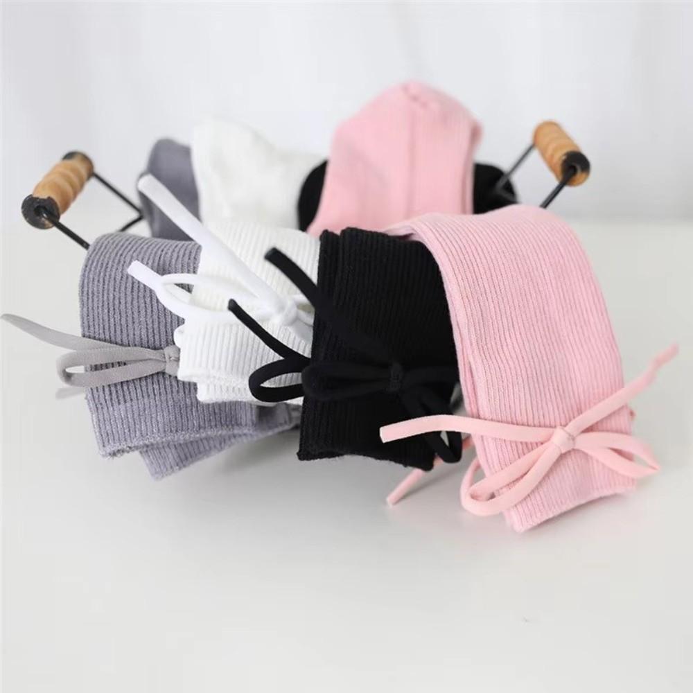 Cute Solid Color Kids Knee High Socks Cotton Bow Girls Bowknot Flat Long Sock Breathable Soft Children Princess Sockes