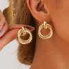 Ретро французские золотые серьги с двойным кругом: Смелые геометрические серьги-кольца для женщин