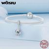 WOSTU 925 Sterling Silver Pink Heart Faith Pendant Pavé Setting CZ Crown Gradient Glass Toucan Fit Original Bracelet Guard Gifts