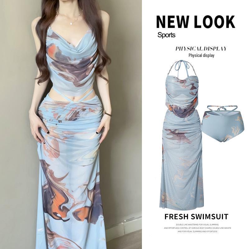 Женский сексуальный купальник-бикини из трех частей: Пляжный отдых, Маленькая поддержка груди, Комплект для горячих источников с длинной юбкой