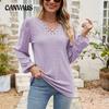 Spring and Autumn Women's Blouse Fashion V-neck Buttons Hollow Loose Long-sleeved T-shirt Tops