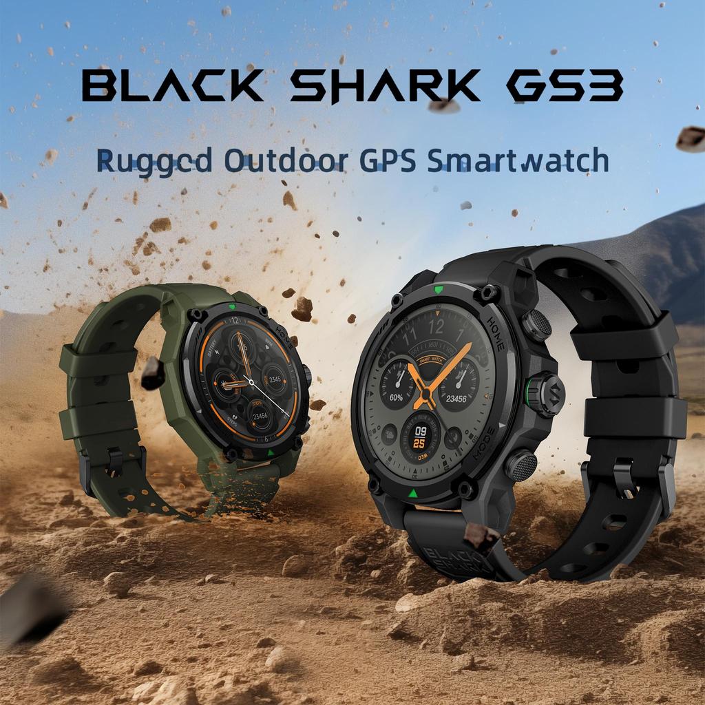 Black Shark GS3 1,43-дюймовая умная спортивная смарт-часы для улицы с сенсорным экраном, GPS, Bluetooth-подключением, беспроводной зарядкой, циферблатом с ИИ и съемным ремешком.