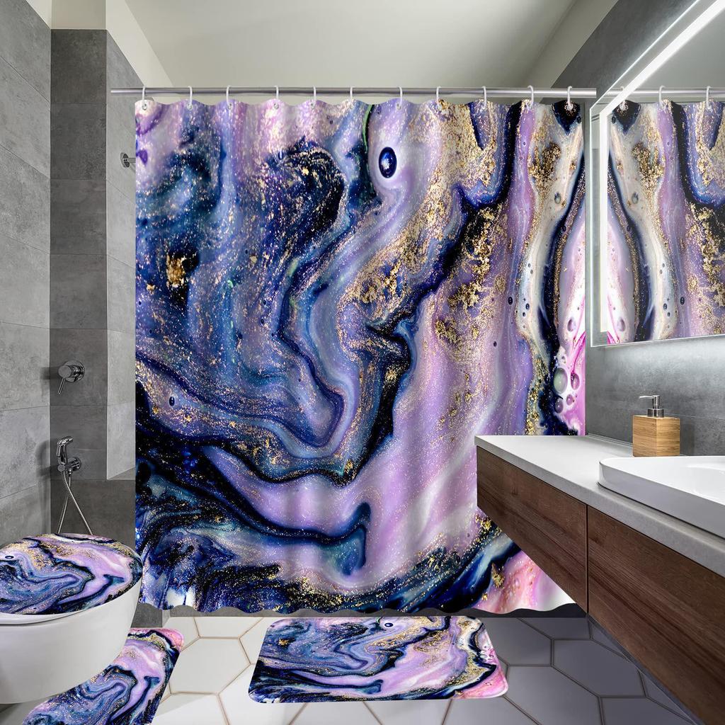 Комплект водонепроницаемых и устойчивых к плесени занавесок для душа с цифровой печатью – утолщенный полиэстер, установка без перфорации