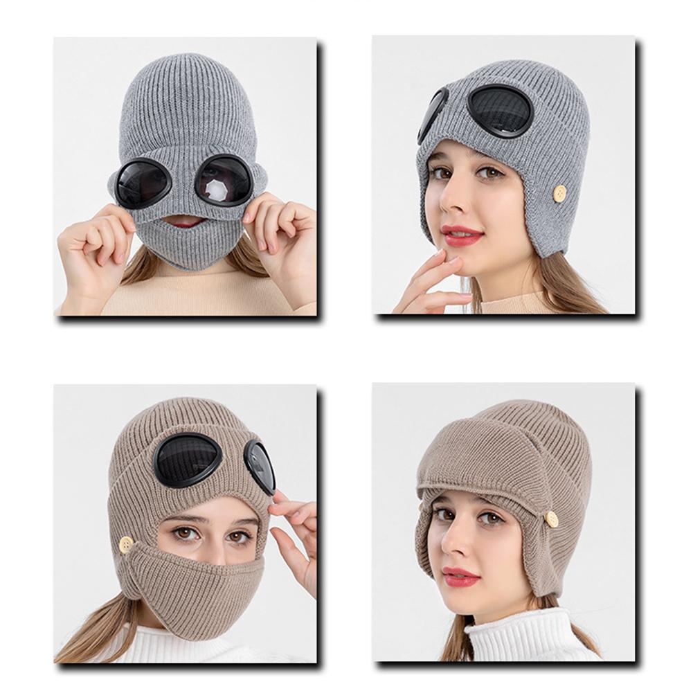 3 In 1 Knitted Goggles Beanie Thicken Winter Hat Korean Style Warm Balaclava All In 1 Protection Super Soft Fleece Lining