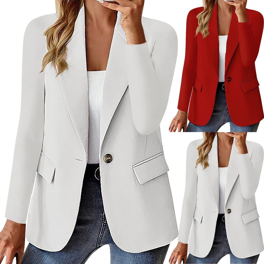 Women's Casual Long Sleeve Button Down Solid Color Lapel Cardigan  Jacket Temperament Jacket