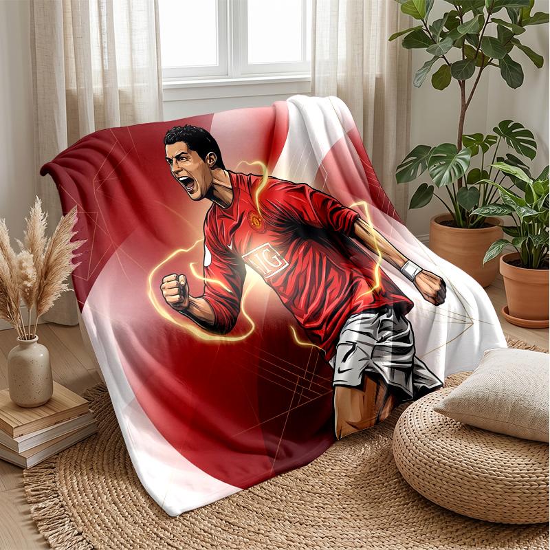 Cristiano Ronaldo Printed Flannel Blanket Skin Friendly Warm Decorative Throw for Indoor Couch Bed Daily Use