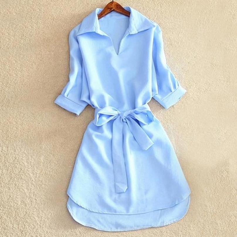 Women Shirt Dress Summer Loose Tunic Ladies Turn-Down Collar Casual Sexy Dresses