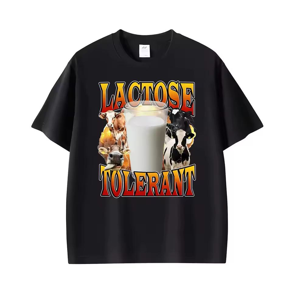 Lactose Tolerant Retro Milk 90s Funny Graphic T shirts Men Women Harajuku Fashion Oversized T shirt 100% Cotton O-Neck Tee Shirt