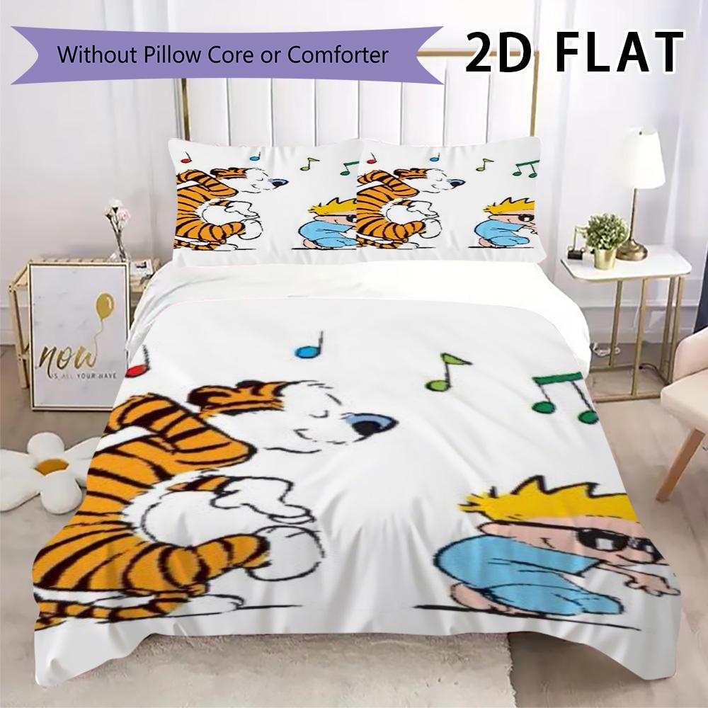 Calvin and Hobbes Pattern Bedding uilt Set uilt Cover Pillowcase Home Decoration Birthday Gift (1 * duvet cover + 2 * pillowcase without core)