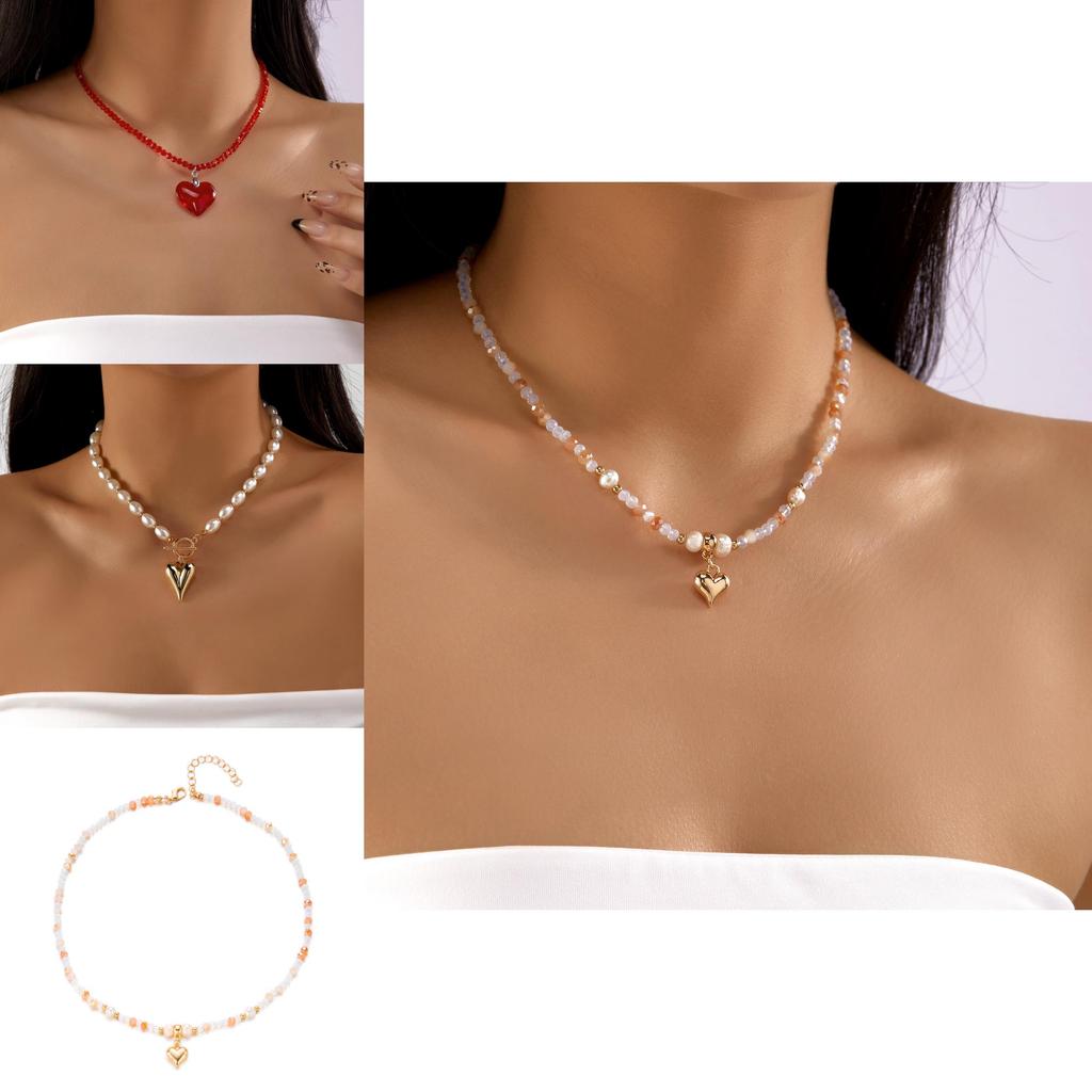 Heart Shaped Pearl Pendant Necklace With Alloy Water Crystal For Summer Fashion