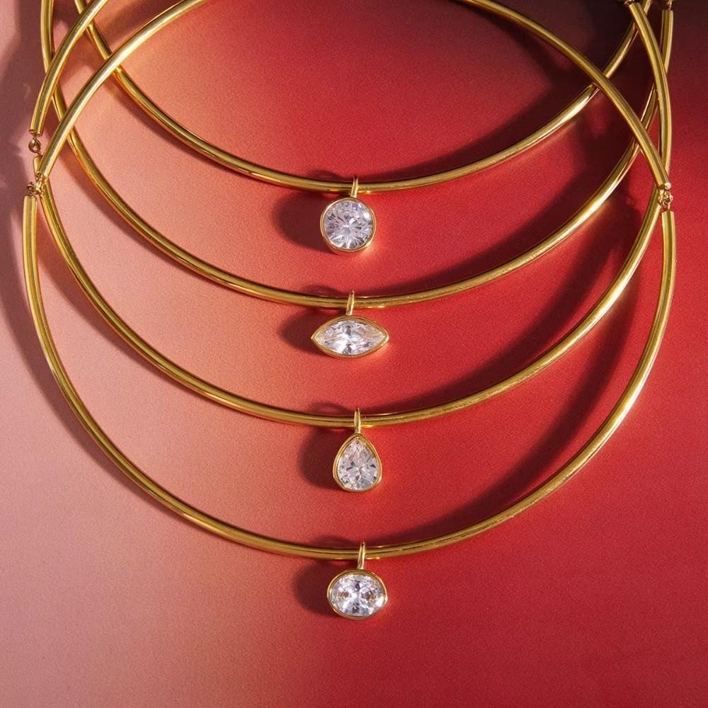 Gold Plated Pendant Necklace Stainless Steel Neck Collar Retro Neck Chain Fashion Jewelry