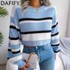Женские модные повседневные свитера в полоску с принтом осень-зима с длинным рукавом и круглым вырезом