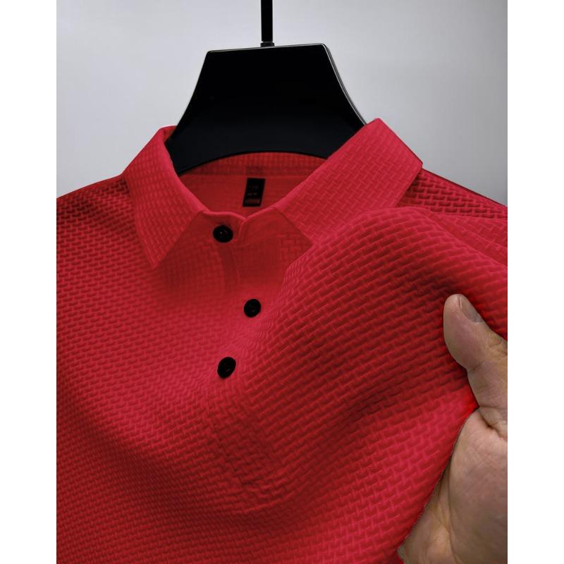 Мужская футболка с коротким рукавом из сетчатого ледяного шелка, рубашка с воротником, летняя однотонная, новая скользкая футболка-поло