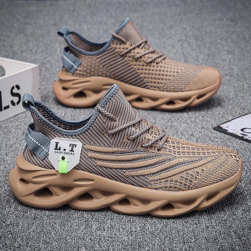 Large Men's Shoes Summer Breathable Flying Weave Sports Casual Shoes Thick Sole Blade Mesh Fashion Coconut Running Shoes