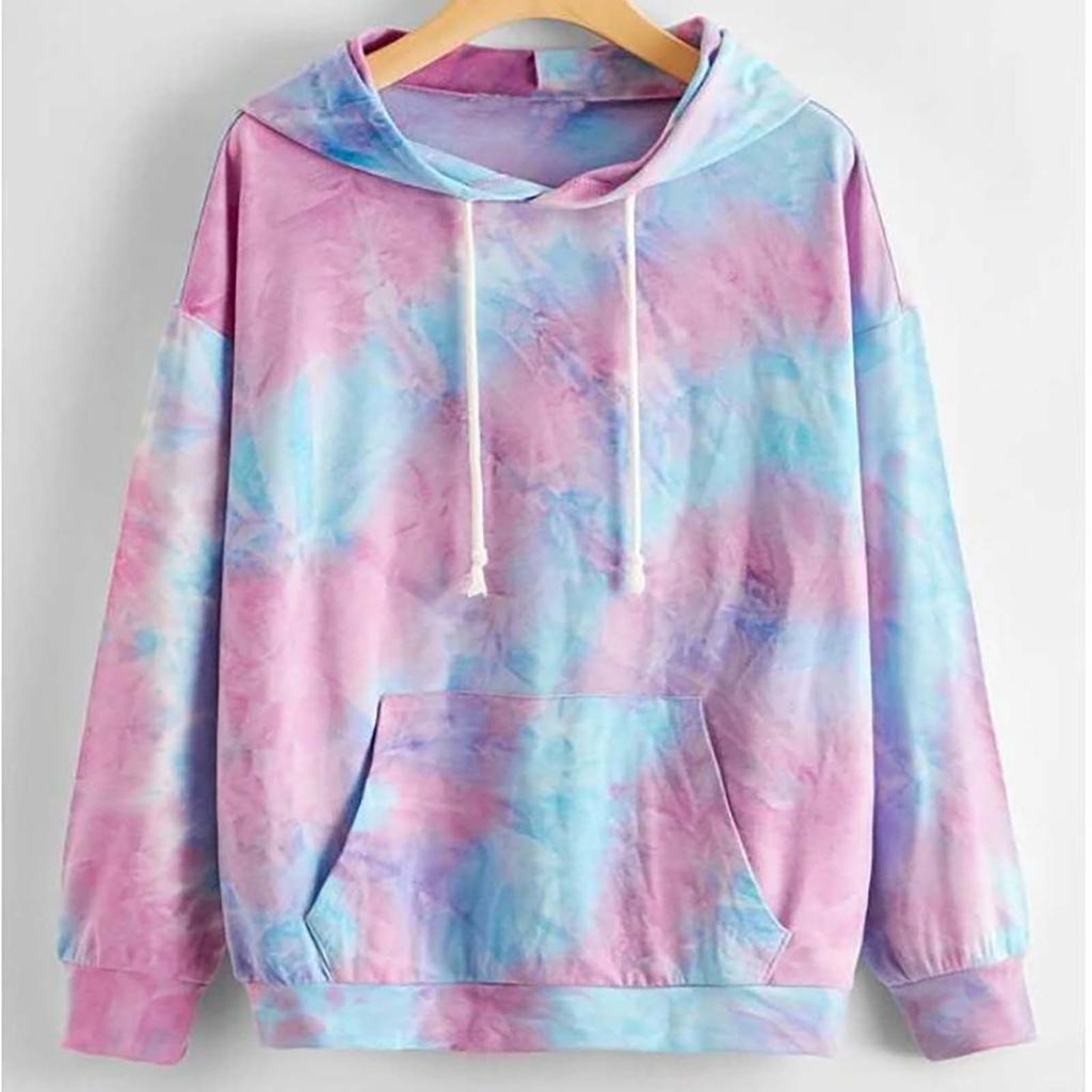 Women's Fsshion Casual Sexy Slim Printing Long Sleeve Tie Dyed Hooded Sweater
