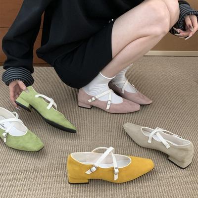 Французские ретро туфли Мэри Джейн с перекрестным ремешком женские 2025 новые квадратный носок красные мягкая подошва туфли бабушки одинарные туфли балетки