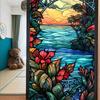 Витражи красочные тропические растения цветы океан восход солнца оконное стекло статические наклейки съемная ПВХ декоративная пленка для домашнего офиса