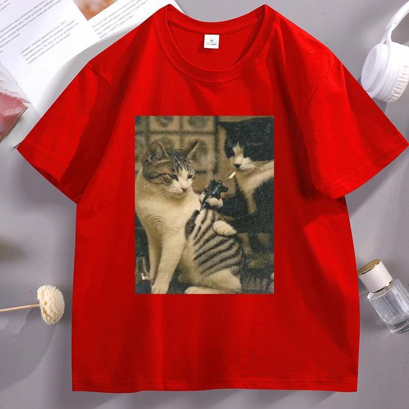 Футболка с мемом про кота для тату Повседневная хлопковая с коротким рукавом Графические футболки Уличная мода Высокое качество Повседневная Унисекс Одежда Y2k Уличная мода