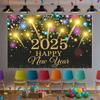 Color Black Gold New Year Backdrop Banner 2025 Happy New Year Christmas Party Background Decoration Gifts New Year Party Supplie