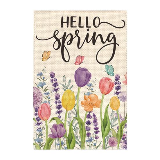 Весенний садовый флаг, двухсторонний льняной цветочный флаг, наружный декор, привет весна