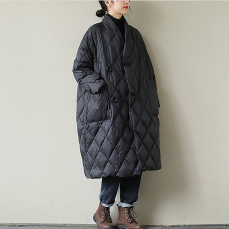 Women Puffer Jacket Coat Loose Mid-length Quilted Padded Parka Winter Warm Outerwear