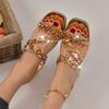 НОВЫЕ блестящие тапочки со стразами, женские роскошные босоножки на среднем каблуке со стразами, женские бохо-золотые шлепанцы на странном каблуке, летняя обувь
