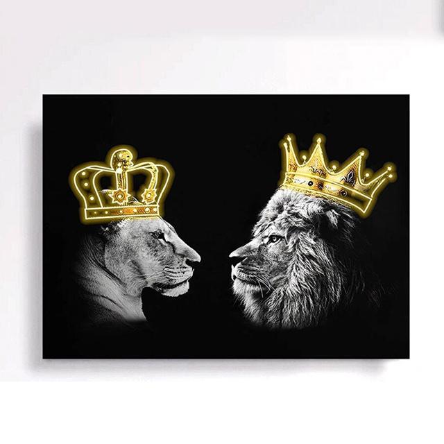 Семья льва, Корона, принт, холст, картина, галерея, Настенный декор, постеры, абстрактные животные с автографом, черно-белые фотографии, подарок