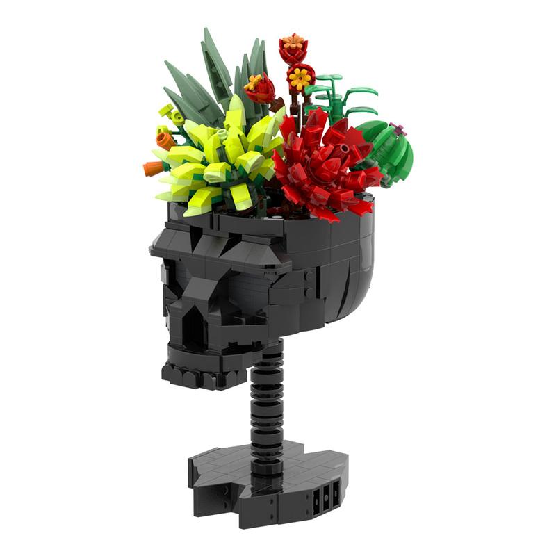 Gobricks MOC Букет из роз и черепа Строительные блоки Модель Череп ворона Цветы Декорация Строительные блоки Готический крест Сборка Игрушки Подарок