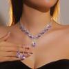 Luxury Sparkling Diamond Super Beauty Necklace Earrings Set Bridal Jewelry Amethyst Water Drop Pendant Earrings Two-piece Set