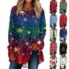 Women's Fashion Casual Round Neck Christmas Printed Shoulder Long Sleeved Pullover T-shirt Top