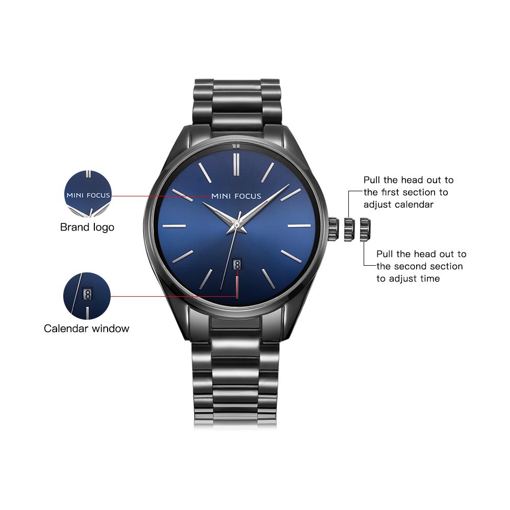 Роскошные мужские часы Mini Focus с коробкой, простые деловые водонепроницаемые кварцевые часы